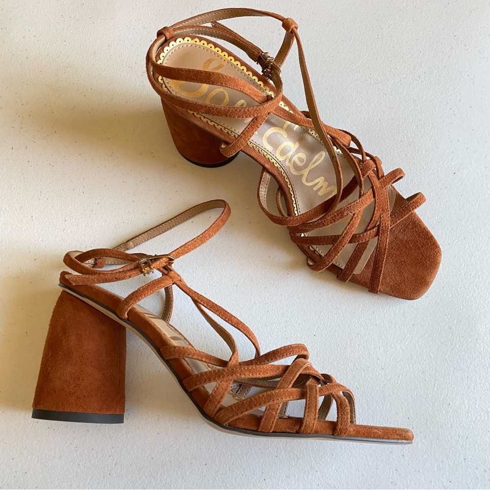 Sam Edelman Strappy Suede Block Heel Sandals in Rust